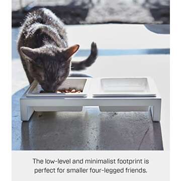 Yamazaki Home Tower Steel and Ceramic Pet Food Stand | 2 Bowls for Food and Water | Feeder for Small Cats and Dogs | Non-Slip - Short - 1.25 Cups, 300 Milliliters Per Bowl, White