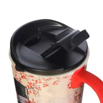 Topadorn Christmas Ceramic Travel Mug Porcelain Coffee Cup with Spill-proof Lid and Gift Box for Holiday,Snowman&Cardinal