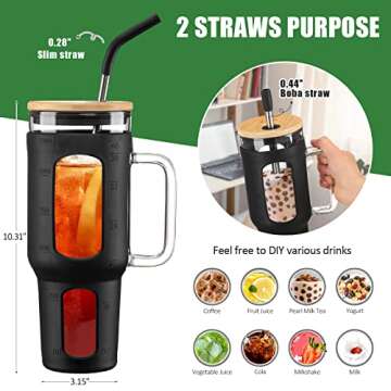 VOKOVO 46oz Glass Tumbler with Bamboo Lid and Straw