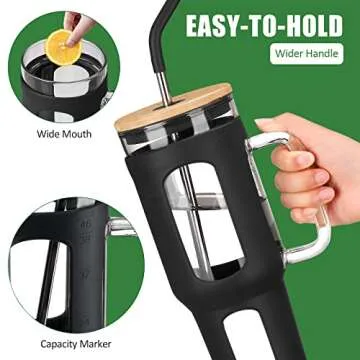 VOKOVO 46oz Glass Tumbler with Bamboo Lid and Straw