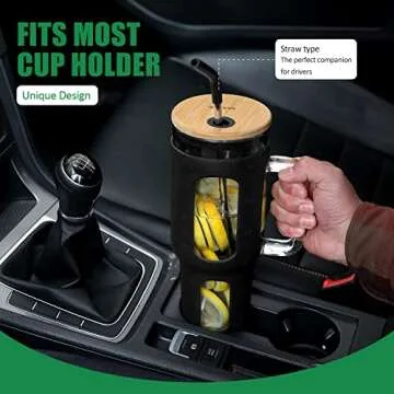 VOKOVO 46oz Glass Tumbler with Bamboo Lid and Straw