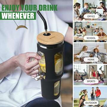 VOKOVO 46oz Glass Tumbler with Bamboo Lid and Straw