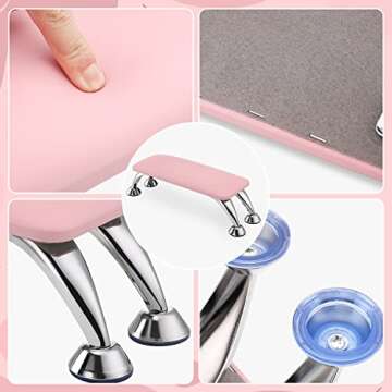 Noverlife Pink Nail Arm Rest, Microfiber Leather Manicure Hand Rest Cushion, Professional Non-Slip Foot Hand Arm Wrist Pillow Stand Hand Holder for Toe & Fingernails Nail Tech Use - Pink