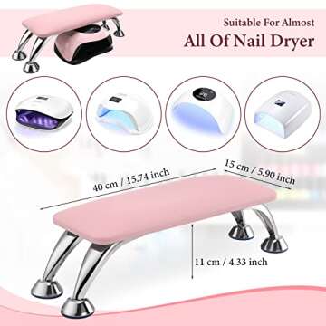 Noverlife Pink Nail Arm Rest, Microfiber Leather Manicure Hand Rest Cushion, Professional Non-Slip Foot Hand Arm Wrist Pillow Stand Hand Holder for Toe & Fingernails Nail Tech Use - Pink