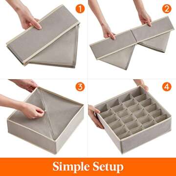Lifewit Drawer Underwear Organizer Divider 4 Pieces Fabric Foldable Dresser Storage Basket Organizers and Storage Bins for Storing Bra, Lingerie, Undies, Light Grey