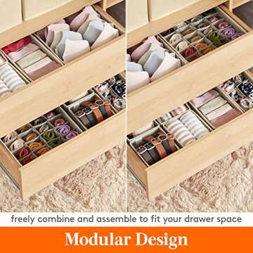Lifewit Drawer Underwear Organizer Divider 4 Pieces Fabric Foldable Dresser Storage Basket Organizers and Storage Bins for Storing Bra, Lingerie, Undies, Light Grey