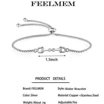 FEELMEM Horse Snaffle Bit Crystal Easy Hook Clasp Charm Bangle Bracelet Equestrian Jewelry Good Luck...