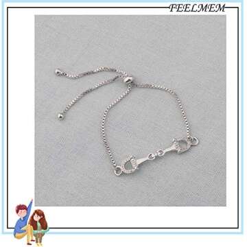 FEELMEM Horse Snaffle Bit Crystal Easy Hook Clasp Charm Bangle Bracelet Equestrian Jewelry Good Luck Gift (Snaffle slider silver)
