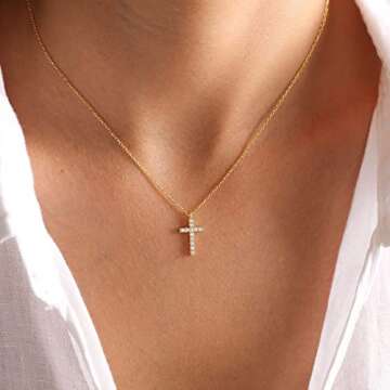 Fesciory Cross Necklace for Women, 14K Gold Plated Cross Pendant Dainty Layered Chain Necklace Jewel...