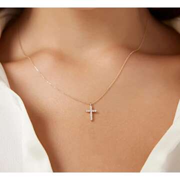 Fesciory Cross Necklace for Women, 14K Gold Plated Cross Pendant Dainty Layered Chain Necklace Jewelry Gifts(Diamond Cross(Gold))