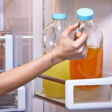 2 Pc 47oz Clear Glass Pitchers with Handles and Lids - Airtight Refrigerator Water Juice Jugs for Kitchen