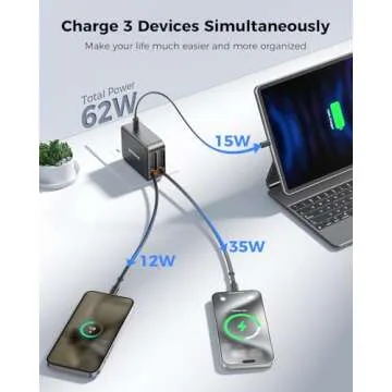 SUPERONE 62W Retractable Wall Charger with Dual Cables, 3-Port USB C Charger Block, 35W Phone Charger Fast Charging for iPhone 16/15 Series, Pad, Tablet, LG, Samsung and More