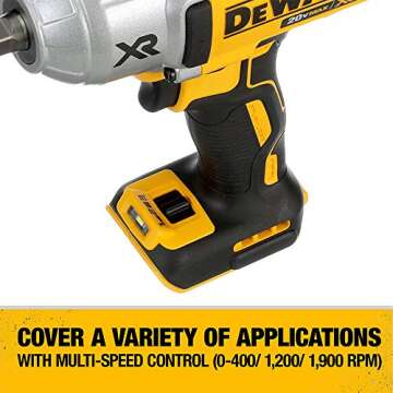 DEWALT 20V MAX XR Impact Wrench, Cordless, 1/2Inch, 700-lbs of Torque, 2,400 IPM, Bare Tool Only (DCF899HB)