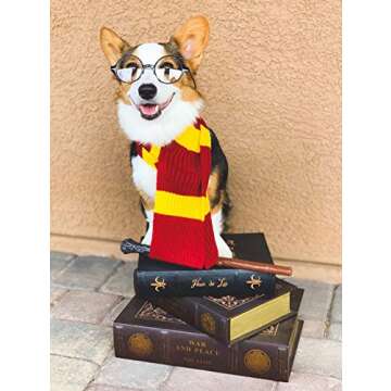 ComfyCamper Red Yellow Striped Scarf Dog Costume - X Large Medium Small French Lab Clothes Cosplay Halloween Costumes, L, Red