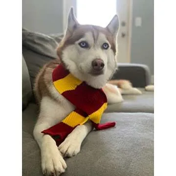 ComfyCamper Red Yellow Striped Scarf Dog Costume - X Large Medium Small French Lab Clothes Cosplay Halloween Costumes, L, Red