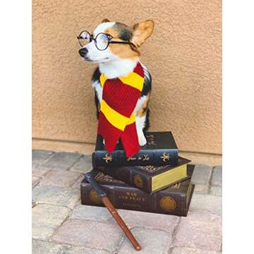 ComfyCamper Red Yellow Striped Scarf Dog Costume - X Large Medium Small French Lab Clothes Cosplay Halloween Costumes, L, Red