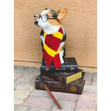 ComfyCamper Red Yellow Striped Scarf Dog Costume - X Large Medium Small French Lab Clothes Cosplay Halloween Costumes, L, Red