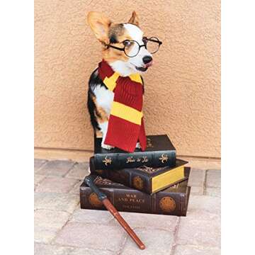 ComfyCamper Red Yellow Striped Scarf Dog Costume - X Large Medium Small French Lab Clothes Cosplay Halloween Costumes, L, Red