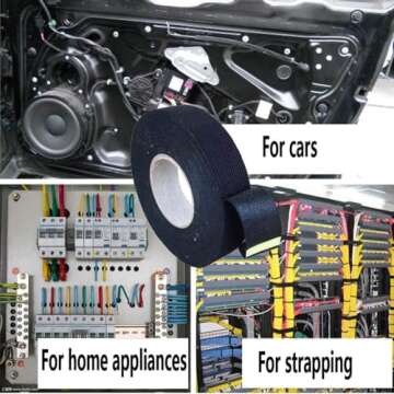 Seigun 4 Rolls Wire Loom Harness Tape, Wiring Harness Cloth Tape, Black Adhesive Fabric Tape for Automobile Electrical Wire harnessing Noise Damping Heat Proof 19 mm X 15m