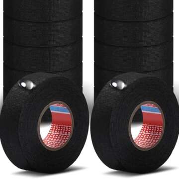 Seigun 4 Rolls Wire Loom Harness Tape, Wiring Harness Cloth Tape, Black Adhesive Fabric Tape for Automobile Electrical Wire harnessing Noise Damping Heat Proof 19 mm X 15m