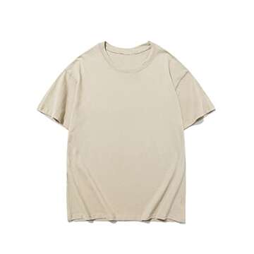 Lauweion Women Solid Basic Oversized T Shirt Short Sleeve Round Neck Loose Fit Drop Shoulder Tee Top Blouse Apricot