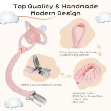 POKIPAW Pacifier Clip for Boys and Girls 6 Pack Baby Pacifier Holder Leash 100% Handmade Braided Fits All Pacifiers & Teething Toys Modern Unisex Baby Gift (Charming Pastels)