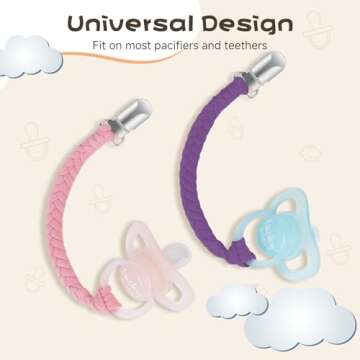 POKIPAW Pacifier Clip for Boys and Girls 6 Pack Baby Pacifier Holder Leash 100% Handmade Braided Fits All Pacifiers & Teething Toys Modern Unisex Baby Gift (Charming Pastels)