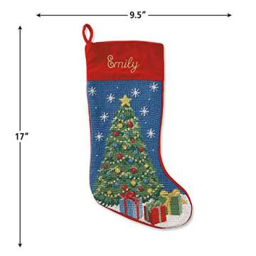 Lillian Vernon Personalized Heirloom Christmas Stocking Needlepoint Christmas Tree, 100% Wool, 9.5" W x 17" L