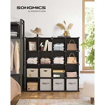 SONGMICS Cube Storage Organizer, Set of 16 Plastic Cubes, Book Shelf, Closet Organizers and Storage,...