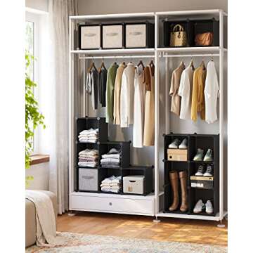 SONGMICS Cube Storage Organizer, Set of 16 Plastic Cubes, Book Shelf, Closet Organizers and Storage, Room Organization, Bedroom Living Room, 12.2 x 48.4 x 48.4 Inches, Black ULPC44BK