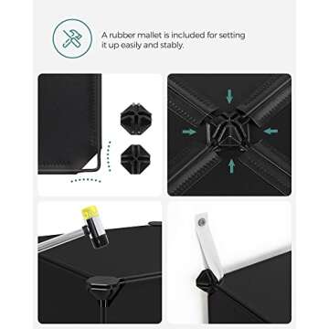 SONGMICS Cube Storage Organizer, Set of 16 Plastic Cubes, Book Shelf, Closet Organizers and Storage, Room Organization, Bedroom Living Room, 12.2 x 48.4 x 48.4 Inches, Black ULPC44BK