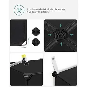 SONGMICS Cube Storage Organizer, Set of 16 Plastic Cubes, Book Shelf, Closet Organizers and Storage, Room Organization, Bedroom Living Room, 12.2 x 48.4 x 48.4 Inches, Black ULPC44BK