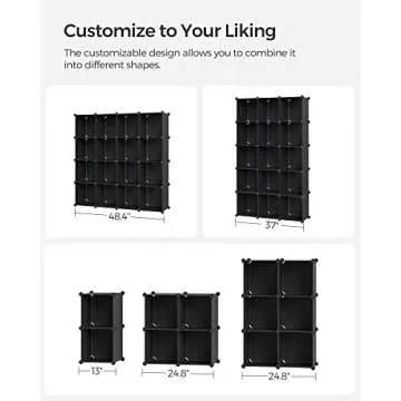SONGMICS Cube Storage Organizer, Set of 16 Plastic Cubes, Book Shelf, Closet Organizers and Storage, Room Organization, Bedroom Living Room, 12.2 x 48.4 x 48.4 Inches, Black ULPC44BK