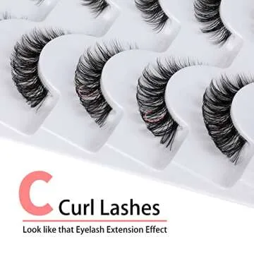 Natural C Curl Strip Lashes - 7 Pairs for Glam Looks