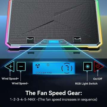 KYOLLY RGB Laptop Cooling Pad Gaming Laptop Cooler, Laptop Fan Cooling Stand with 13 Quiet Cooling Fans for 15.6-17.3 inch laptops, 9 Height Stand, LED Lights & LCD Screen, 2 USB Ports, Lap Desk Use