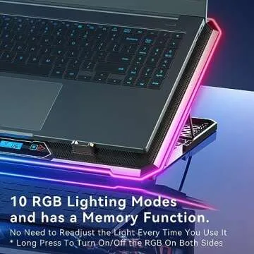 KYOLLY RGB Laptop Cooling Pad Gaming Laptop Cooler, Laptop Fan Cooling Stand with 13 Quiet Cooling Fans for 15.6-17.3 inch laptops, 9 Height Stand, LED Lights & LCD Screen, 2 USB Ports, Lap Desk Use