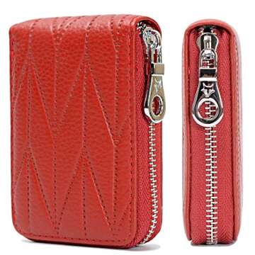 Genuine Leather RFID Credit Card Wallet in Wine Red