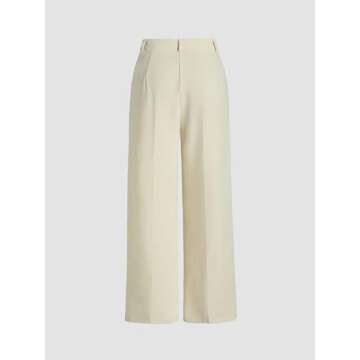 CIDER High Waist Pleated Wide Leg Pants: Beige, L