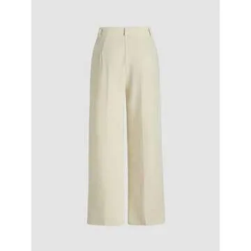 CIDER High Waist Pleated Wide Leg Pants: Beige, L