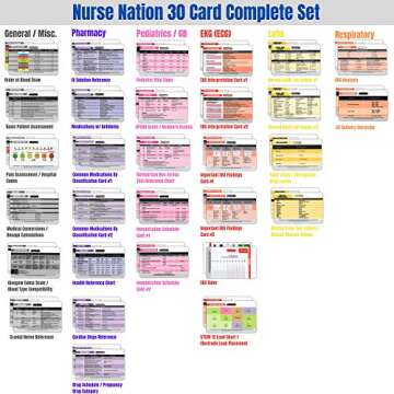 Nurse Nation 30 Horizontal Nursing Badge Reference Cards - Lab Values, EKG, Vitals, and More! (Bonus...
