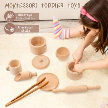Busy edition 13-Piece Wooden Sensory Bin Tools for Toddlers Montessori Toys, Matching Sensory Bins for Toddlers 1-3, Sensory Table Tools for Transfer Work and Fine Motor Learning