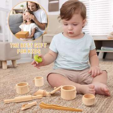 Busy edition 13-Piece Wooden Sensory Bin Tools for Toddlers Montessori Toys, Matching Sensory Bins for Toddlers 1-3, Sensory Table Tools for Transfer Work and Fine Motor Learning