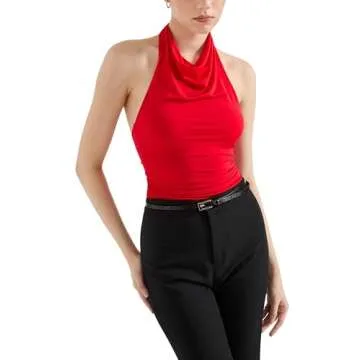 SUUKSESS Women Halter Backless Tank Tops Sexy High Neck Summer Going Out Tops Sleeveless Camisole Tops (Red,S)