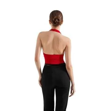 SUUKSESS Women Halter Backless Tank Tops Sexy High Neck Summer Going Out Tops Sleeveless Camisole Tops (Red,S)