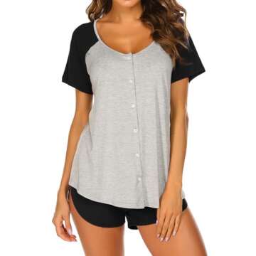 Ekouaer Women's Pajama Short Sleeve Sleepwear Soft Pj Set Top and Shorts Pajamas Set Light Grey M