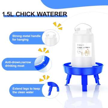 Tiflev Top Filling Chick Feeder and Waterer Kit with Scoop, 3.3LBS Chick Feeder and 0.4Gal Chick Wat...