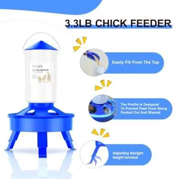 Tiflev Top Filling Chick Feeder and Waterer Kit with Scoop, 3.3LBS Chick Feeder and 0.4Gal Chick Waterer with 3 Heights Adjustable Legs for Chicks