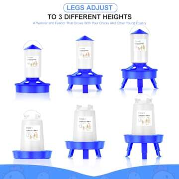 Tiflev Top Filling Chick Feeder and Waterer Kit with Scoop, 3.3LBS Chick Feeder and 0.4Gal Chick Waterer with 3 Heights Adjustable Legs for Chicks