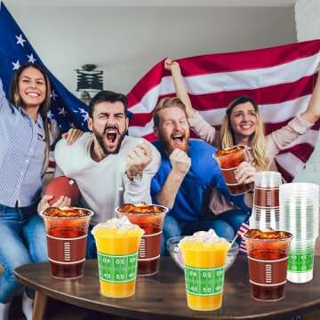 100 PCS Super Bowl Plastic Cups, 16 OZ Plastic Cups, Clear Football Cups Bulk, Disposable Cups Cold Hot Drink for Super Bowl Party Supplies Football Birthday Party Decorations, Super Bowl Decor