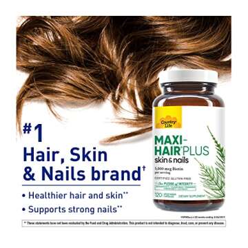 Country Life, Maxi-Hair Plus Biotin, Supports Healthy Hair, Skin and Nails, Daily Supplement, 120 ct